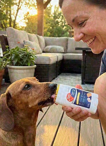 Dog licking the dental gel